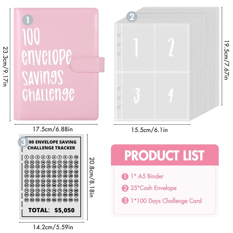 100 Envelope Challenge Binder - Saving Challenge Binder with Clear