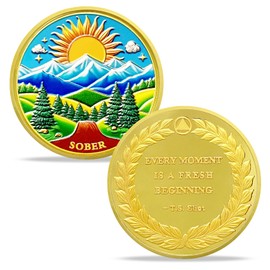 IELCJJ IELCJJ Original Sunlight Sobriety Coin, Delicate Artsy Landscapes Sobriety Chip NA AA Coin and Medallions Serenity Prayer Sober Token Narcotics Alcoholics Anonymous Recovery Gifts for Men Women