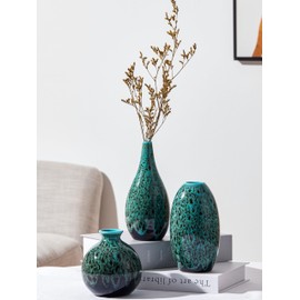 Set of 3, Decorative Ceramic Vases, Turquoise Blue Glazed Finish, Modern Vase for Home Decor for Wedding Dinner Table Party Living Room Office Bedroom