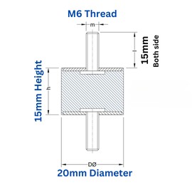 Rubber Bobbin Mounts M6 20x15mm Male/Male Anti-Vibration Isolator Mounts Air Compressor Pump Shock Absorber Cylindrical Damper (M6 Thread x 15mm I - 20mm D x 15mm H)