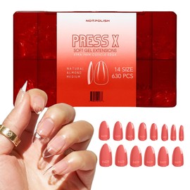 Notpolish PRESS X Soft Gel Nail Extensions - Medium Almond Shaped Nail Tips for a Flawless Fit - Durable, Break-Resistant Fake Nails - Easy-to-Use Press On Nails with Seamless Cuticle Edge - 630 Pcs
