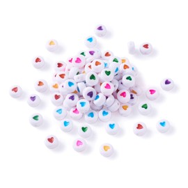 Beadthoven 300 Pieces Flat Round Acrylic Beads, Colorful Heart Pony Discs, Coins, Mini Spacers for Jewellery Making, DIY Projects, Friendship Name Bracelets