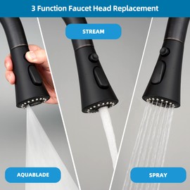 Kitchen Faucet Head Replacement, Pull Down Kitchen Faucet Sprayer Head with 9 Adapter Kit, 3 Function Kitchen Sink Faucet Spray Head, Matte Black Finish Kitchen Faucet Sprayer