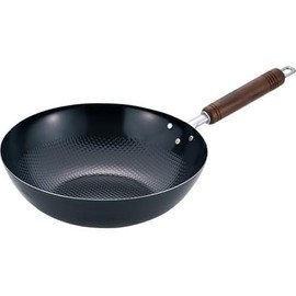 Iron Wok IH Compatible Japanese 11 inch - Non-Stick Embossed Surface Wood Handle Made in Japan (11.0 Inch)