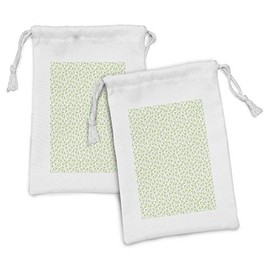 Lunarable Botanical Fabric Pouch Set of 2, Nature Themed Monochrome Outline Pattern of Ginkgo Biloba Leaves, Small Drawstring Bag for Toiletries Masks and Favors, 9" x 6", Lime Green and White
