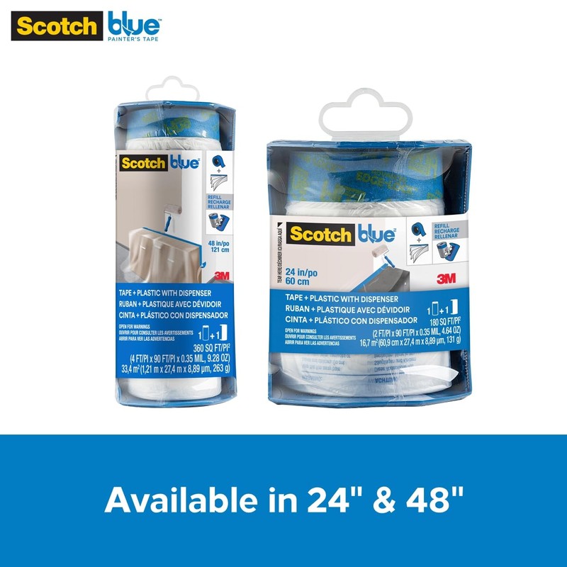 ScotchBlue Pre Plastic Painters Tape with Bladed Dispenser, 48 in
