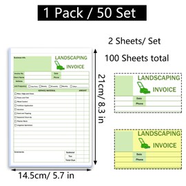 50 Sets Garden Service Invoice Receipt Book, 2-Part Carbonless Landscaping Invoice Book for Small Business, 5.7 x 8.3in Lawn Care & Gardening Work Order Forms