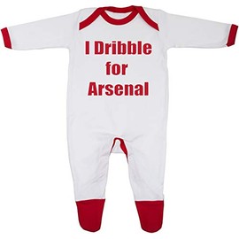 'I Dribble For Arsenal' Baby Boy Girl Sleepsuit Gift 100% Fine Combed Cotton (3-6 Months, White/Red Trim)