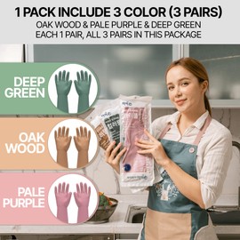 MAMISON MAMISON 3 Pairs Colorful Reusable Waterproof Household Dishwashing Cleaning Rubber Gloves, Non-Slip Kitchen Glove (Medium)