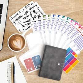 TOYESS 30Pcs Budget Binder Set for Money Saving Wallet, A6 Leather Money Binder with 12 Cash Envelopes, 12 Budget Sheets, Ring Binder Money Organiser for Budget Planner, Grey