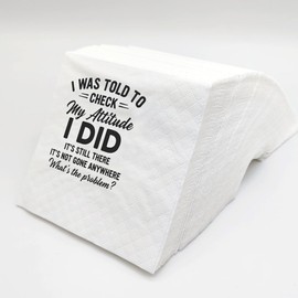 SharkBliss Funny Sarcastic Quotes Cocktail Napkins, 100 Pack I Was Told To Check My Attitude Funny Stubborn Whats Problem Cocktail Napkins For Birthday Retirement 2-Ply, 5x5" (Check My Attitude)