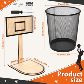 Patelai 2 Pcs Basketball Trash Can Basketball Hoop Trash Can, Hoop Bin, Waste Basket Game 18x8in Oak-Style Mesh Backboard with Fun Shooting Design, Durable Garbage Bin for Home, Office, Boys Gift