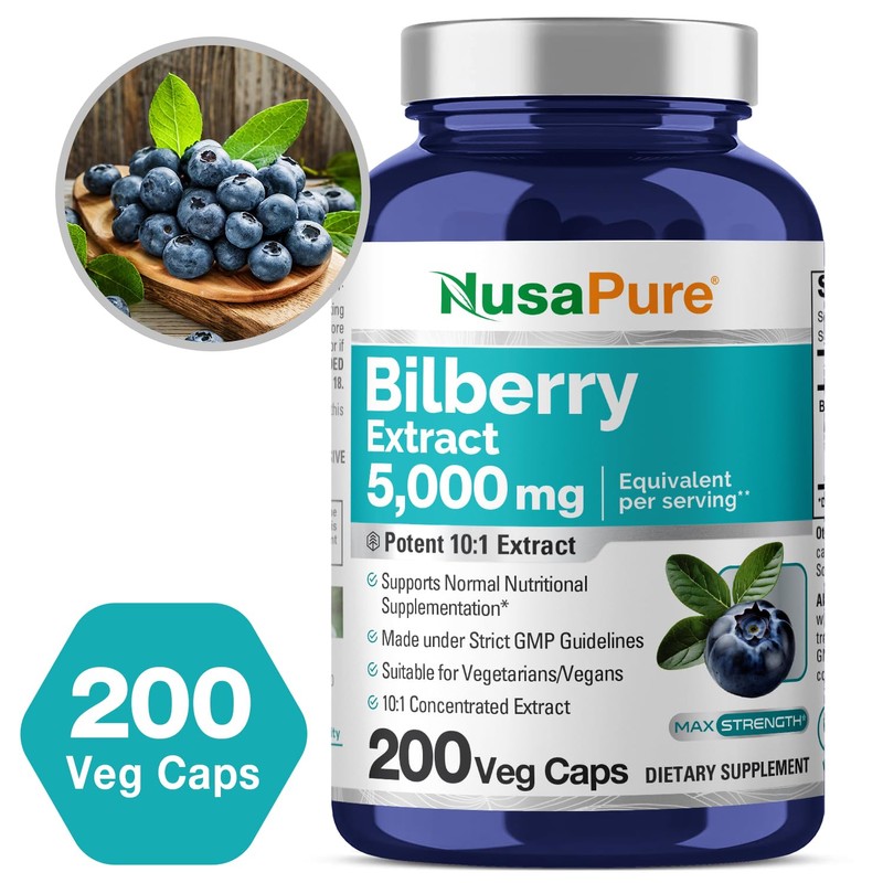 NusaPure Bilberry Extract 5,000mg 200 Vegetarian caps (Non-GMO, Vegan)