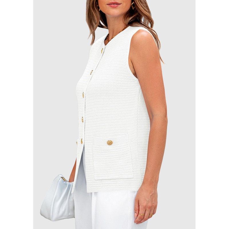 PRETTYGARDEN Women's 2025 Summer Sweater Vest Sleeveless Knit Cardigan Button