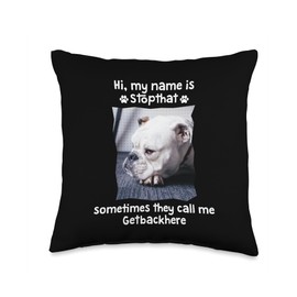 Funny French Bulldog Hyper Bad Dog Pet Names My Name is Stopthat Funny Hyper French Bulldog Dog Owner Throw Pillow, 16x16, Multicolor
