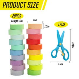 MEMOFYND 20 Pieces Of Washi Tape And 1 Piece Of Plastic Scissors, Minimalist Tape, Diy Craft Accessories, Scrapbooking Tape