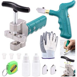 Keadic Glass Tile Cutter Tool Kit, Glass Breaking Pliers, Tile Cutter Hand Tools Set with 6mm Alloy Steel Blades, Spacers, Special Oil Bottles Tape Measure & Cut-resistant Gloves