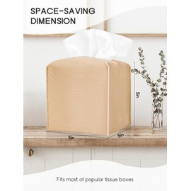 Tissue Box Cover, Functional Tissue Box Holder, Square PU Leather Tissue Holders Decorative Organizer for Bathroom Vanity Countertop, Night Stands, Office Desk, 5"x5"x5" (Desert Mist)