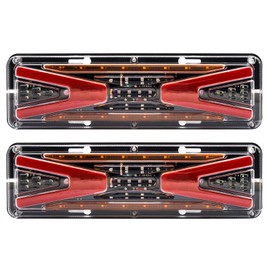 X-STYLE Track Tail Lamp, 24 V, LED, 4 Colors, Steady On/Sequential Turn Signal, Yellow, Brake Light, DRL, Red and Blue, Back Reverse Lamp, White, Trailer, Flowing Turn Signal, Brake, Position Lamp, Tail Light, High Brightness, Waterproof, Warning Lamp, Universal, Double V Shape, Set of 2 (Red, Yellow, White, Blue)