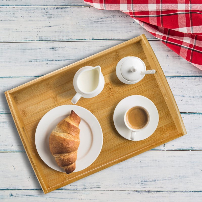 Peohud 4 Pack Bamboo Serving Trays with Handles, Rectangular Kitchen