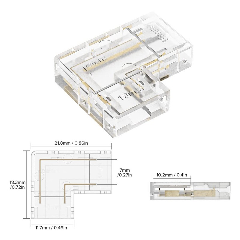 BTF-LIGHTING FCOB COB Transparent Gapless L-Shaped Connector Kit 4pc L-Shaped