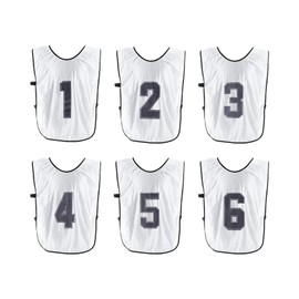 PATIKIL Soccer Training Vest, 6 Pack Team Sports Pinnies Reversible Numbered Soccer Practice Pennies Jerseys Bibs with Belt for Children, 21 Inch White