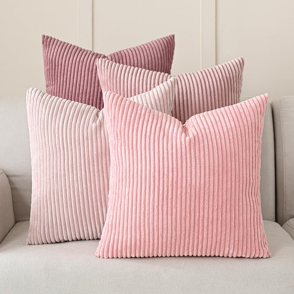 Volcanics Set of 4 Pink Corduroy Decorative Couch Throw Pillow