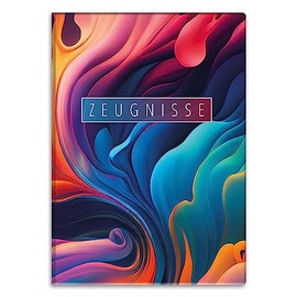 itenga Certificate Folder with Motif DIN A4 Document Folder Certificates – for Children Teenagers Students Girls (Colourful Waves)