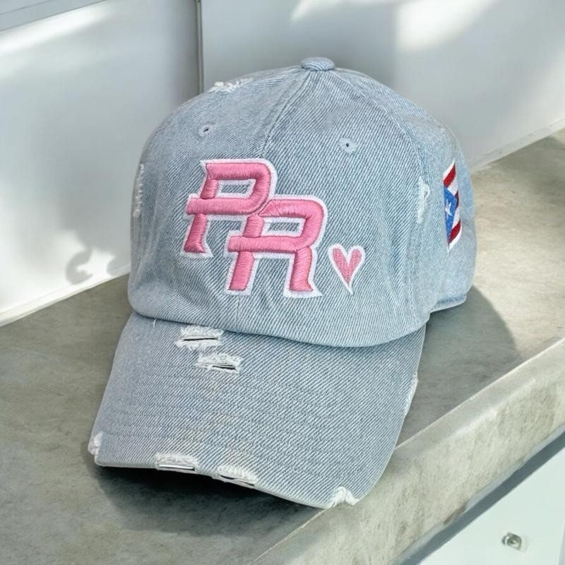 Puerto Rico Distressed Dad Hats Metal Buckle:_Light Denim Heart