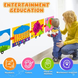 SZDMDISLET Train Activity Busy Board for Toddlers, Montessori Sensory Toys Panel for Kids, Learning Activity Center for Playroom, Daycare, Nursery, Classroom, Educational Toys for Toddler