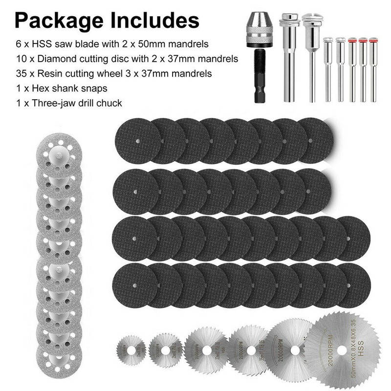 60Pcs/Set Cutting Disc Saw Blade Chuck Set for Electric Drill