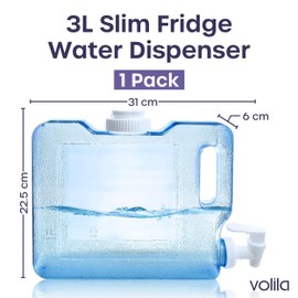 Fridge Water Dispenser - 1 Pack 3L Slim Fridge Water Dispenser with Tap for Water, Juice and Other Cold Drinks - Reusable Water Dispenser for Fridge, Travel, Camping, Picnic and Outdoor Events