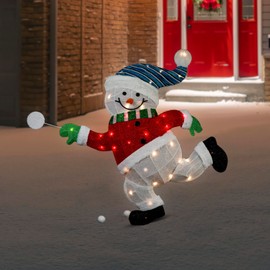 Lighted Snowman with Snowball Outdoor Christmas Decoration - 36.25" - Clear Lights