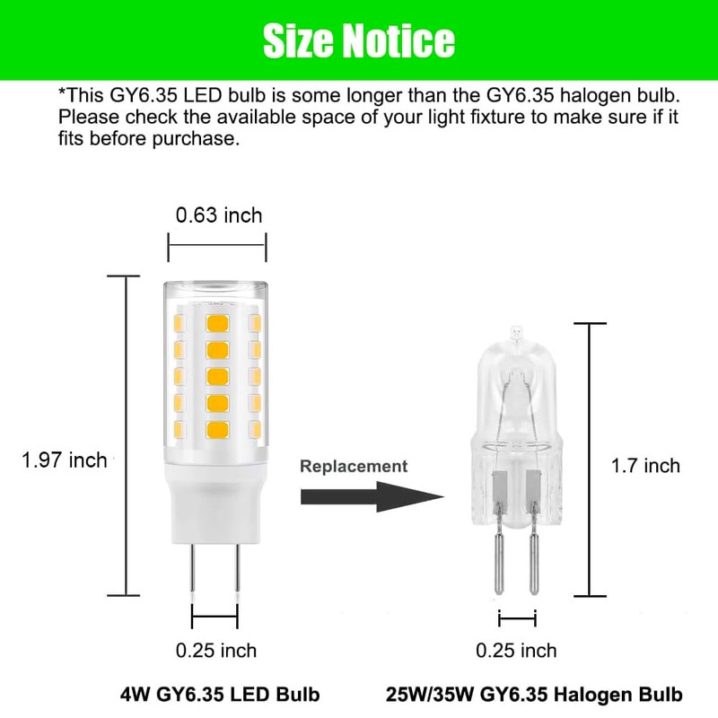Makergroup GY6.35 LED Bulbs 120V, 35W Q35/GY6.35/CL/120V Halogen Replacement, JC