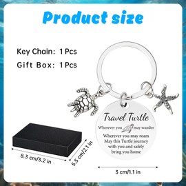 HSUUSDU Travel Turtle Keychain Gifts Women - 1 Pcs Mini Keychain Cute Travel Turtle Wherever You May Wander Good Luck Charm Jewellery for Kids Family Friends Birthday Party Bag Keychains