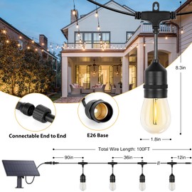 ZJOJO Solar String Lights Outdoor Waterproof 100FT,Solars Light Outdoor with 30+2 Shatterproof Bulbs IP65, Patio Lights SolarPowered &USB Port, LED String SolarLights for Outside Decor