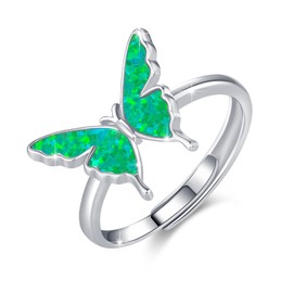 CRWENG Butterfly Ring for Women 925 Sterling Silver Butterfly with Opal/Turquoise Ring Exquisite and Cute Butterfly Jewellery for Sisters Good Friends Girlfriend (Green Opal)