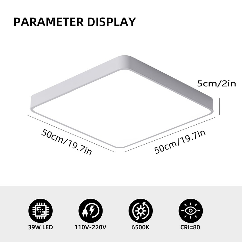 Ganeed 19.6 inch LED Ceiling Lights,39W Square Flush Mount Ceiling