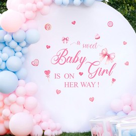 Sweet Baby Girl is on Her Way Baby Shower Party Sign Decals with Heart Pink Bow Theme Decorations