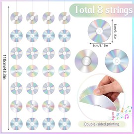 8pcs Retro 90s Party Decorations, Vintage CD Cutout Hanging Banner with Disco Ball Design for 2000s Music Themed Party, Y2K Birthday Decoration Supplies (90s 2000s Decades Party Garlands)