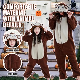 COOKY.D Unisex Animal Kids Hooded Cosplay Pyjamas All in One Children Jumpsuit Gaming Costume Girls Boys Sleepsuit Family Outfits,Monkey 5-6T