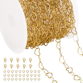 Jabogrii 5 Meters Gold Stainless Steel Jewelry Making Chain Spool Craft Heart Chain Bulk for Jewelry Making