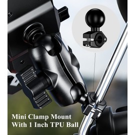 BRCOVAN Mini Clamp Mount Base with 1'' TPU Ball Compatible with RAM Mounts Double Socket Arm Fit Rail Diameter 0.39'' 0.47'' 0.5'' 0.63'', Aluminum Material, CNC Processing, Anodized Surface