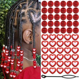 NAISKA 60PCS Red Heart Hair Beads for Braids Round Pony Loc Dreadlock Beads Kids Girls Acrylic Loc Jewelry Cute Accessories Sets for Bracelets Jewelry Making
