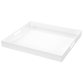 White Rectangular 18x20 Inches Acrylic Ottoman Tray Decorative Serving Tray with Cutout Handles Organizer Tray on Coffee Table Countertop Big Breakfast Bed Tray Living Room Appetizer Serving Food