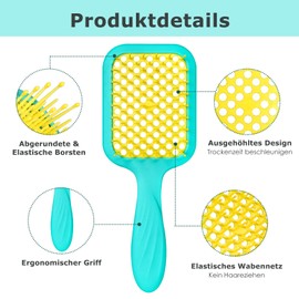 SHINLEA Hair Brush without Pulling for Wet and Dry Hair, Quick-Drying, Ventilated Detangle Hair Brush for Women, Men, Children, Reduces Hair Breakage, Eliminates Knots (Blue)