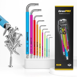 GRENPRO Allen Wrenches Sets, Hex Key Set, Allan Wrench Sets Metric And Standard, Bike Wrench Tools Organizer With Color Coded, 9pcs Long Alen Alan Keys sets, Large Mini Small Ball End Allen Wrench Set