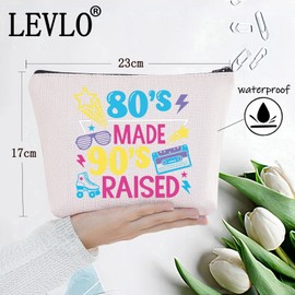 LEVLO 80s 90s Cosmetic Make Up Bag 1980s 1990s Gift 80's Made 90's Raised Make Up Zipper Pouch Bag For 80s Girl, 80's Made 90's Raised, Cosmetic Bag