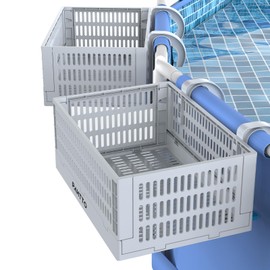 Poolside Storage Basket 2pcs, Foldable Above Ground Pool Storage Basket for Pool Toys, Towels, Beverages, Poolside Organizer, Pool Accessories for Above Ground Swimming Pool, Grey