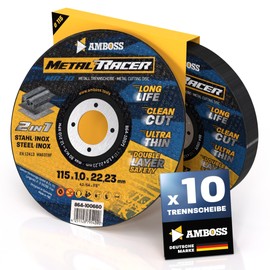 10 x Metal Cutting Disc Diameter 115 x 1 x 22.23 mm – The Metal Racer Cutting Disc by AMBOSS Tools is Suitable for Steel and Stainless Steel, Steel/Inox Cutting Disc 115 Suitable for Angle Grinders